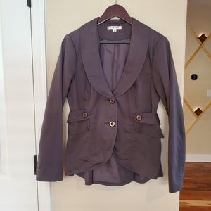 CAbi Womens High Low Pleated Pelpum Jacket Long Sleeve Gray Blazer Size 10
